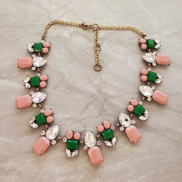 🎀 J.Crew Pastel Kelly Green Rhinestones Crystal Clusters Enamel Statement 🎀 - Picture 1 of 12
